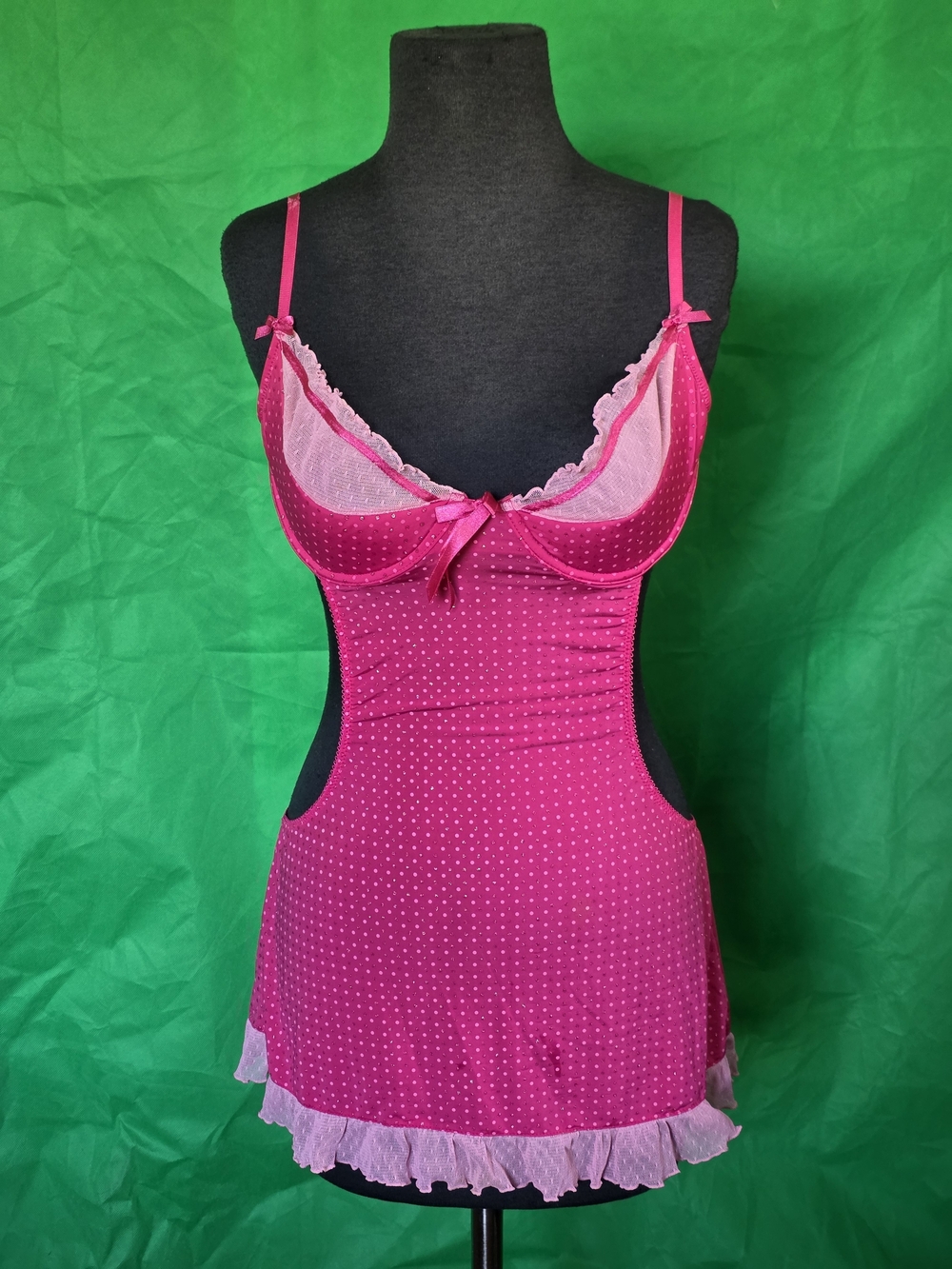 Victoria’s Secret Sexy Little Things Pink Polka Dot Babydoll 36C Barbiecore Disc